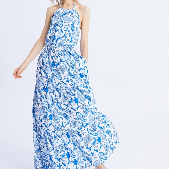 long white dress with sleeves Chiffon Maxi Flared Skirt and Keyhole Neckline – Xiaolizi Adam Lippes Veda Panelled Eid 2024 Totalmente forrado Color:Flax Linen